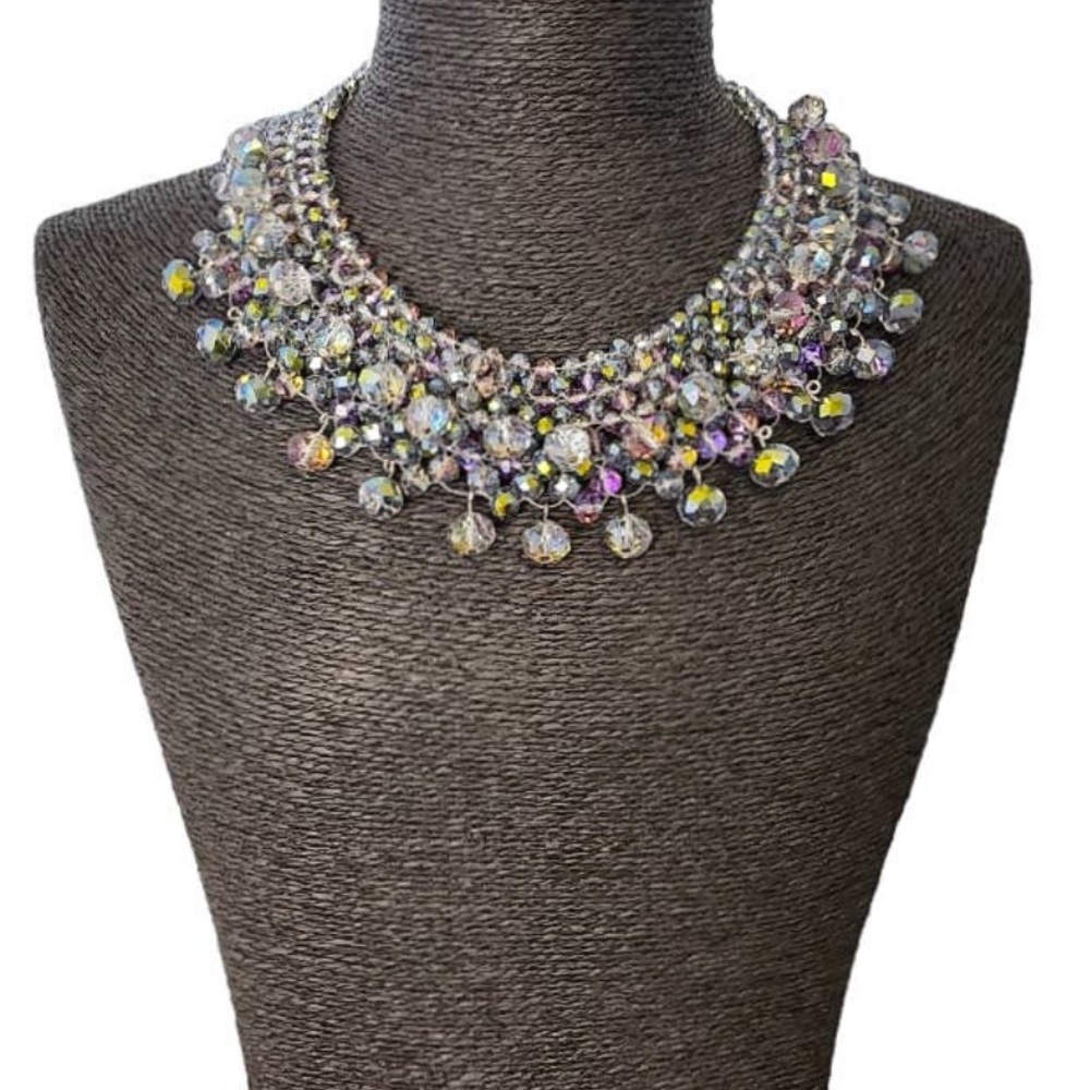 Aurora Borealis Rainbow Crystal Bib Collar Necklace
